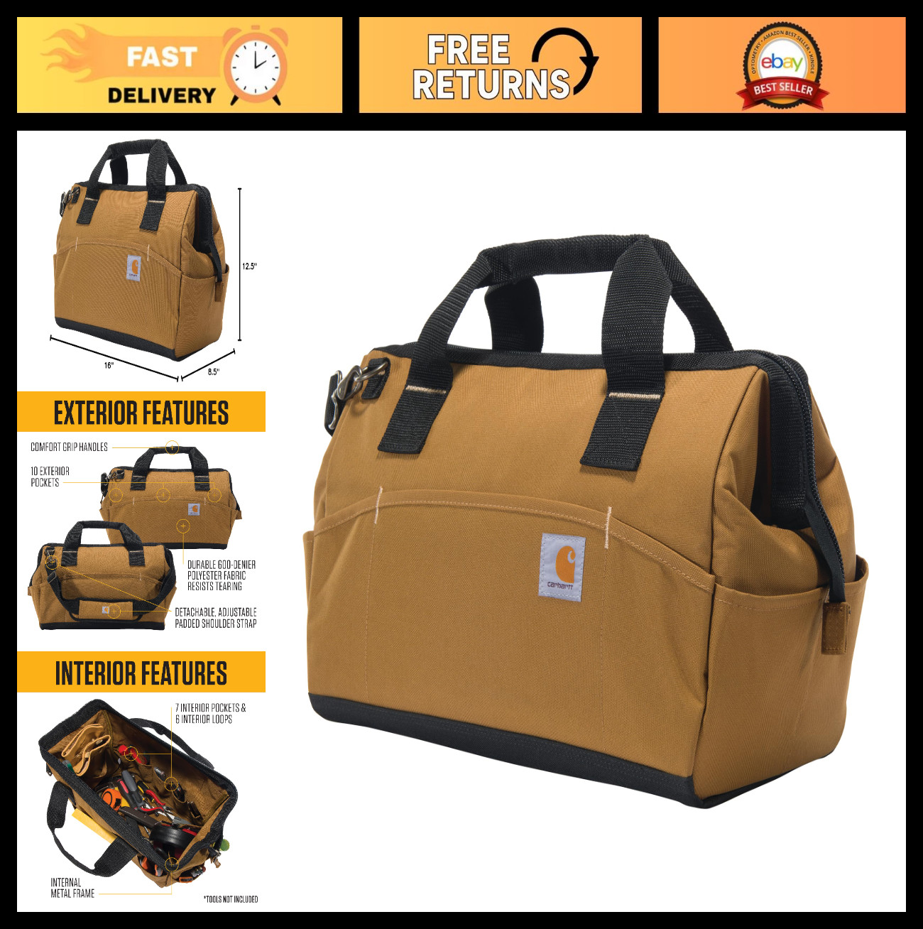 Durable Water-Resistant Tool Storage Bag, 16-Inch, 17 Pocket Organizer, Midweigh