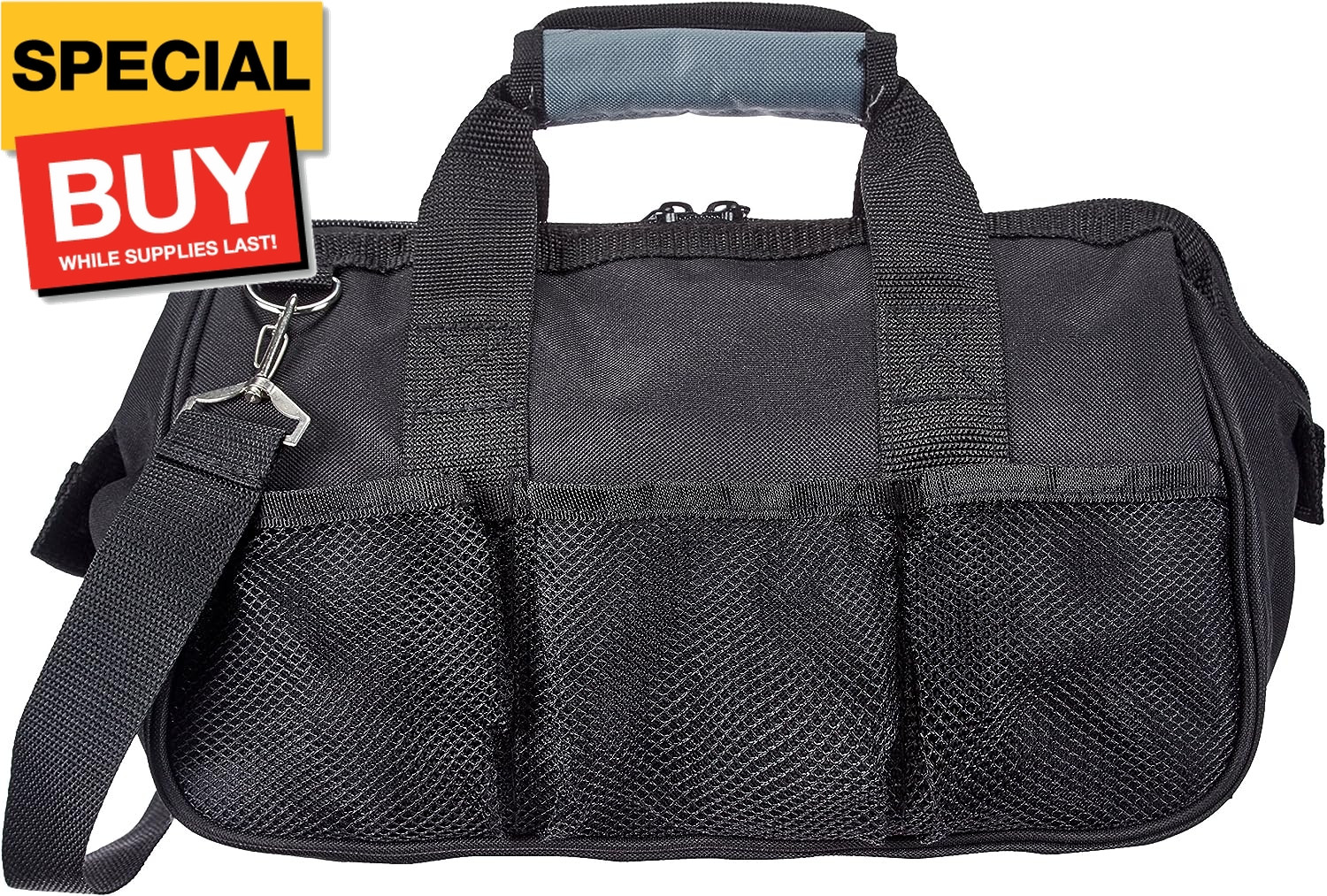 Durable Wear-Resistant Base, Tool Small Standard Bag with Strap, 12 Inch, Black