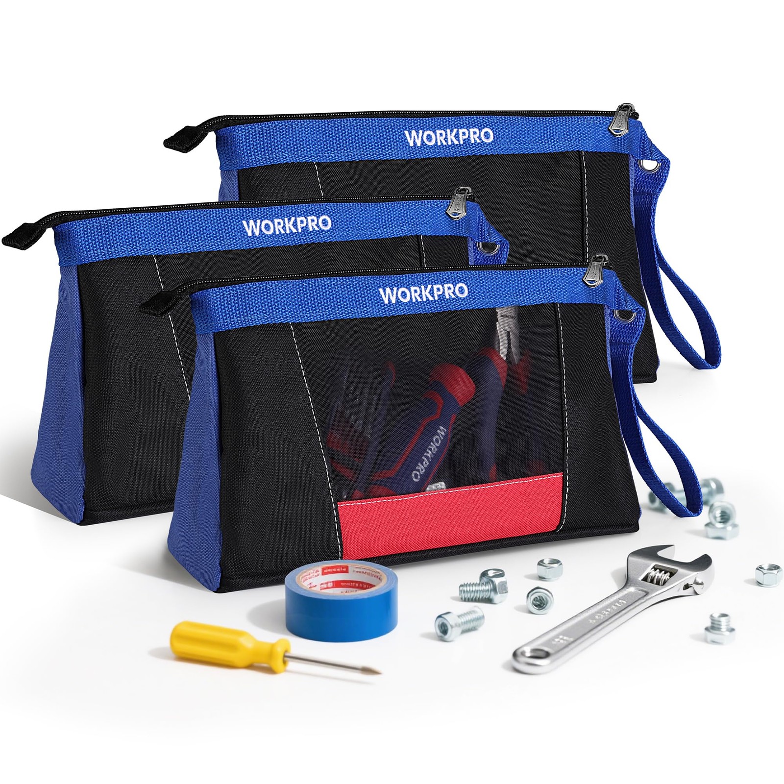 WORKPRO 12″ Tool Pouches with Zipper, Heavy-Duty Small Bag, 12″, Black