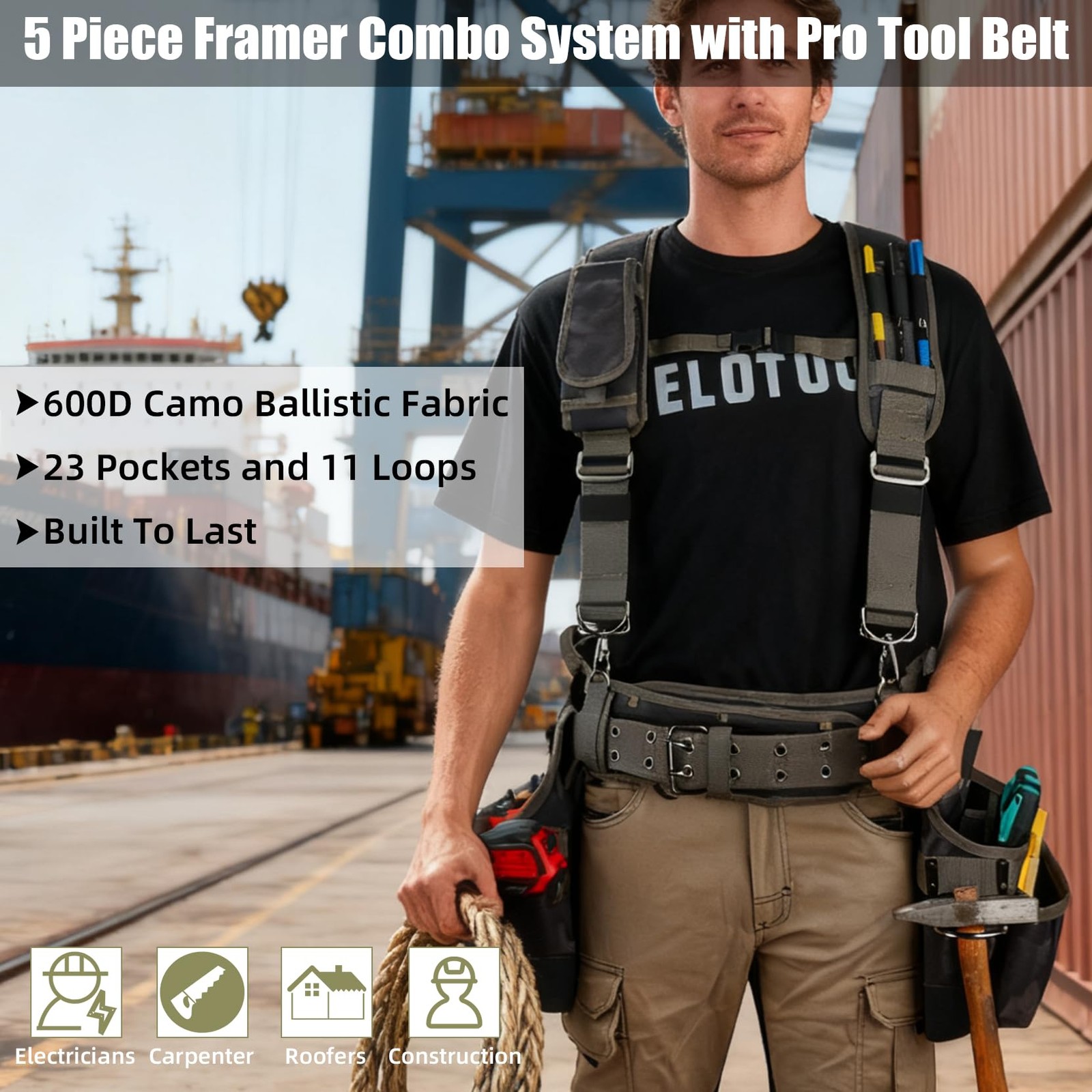 MELOTOUGH Camo Tool Belt with Suspenders Camouflage Tool Pouch Organizer Supe…