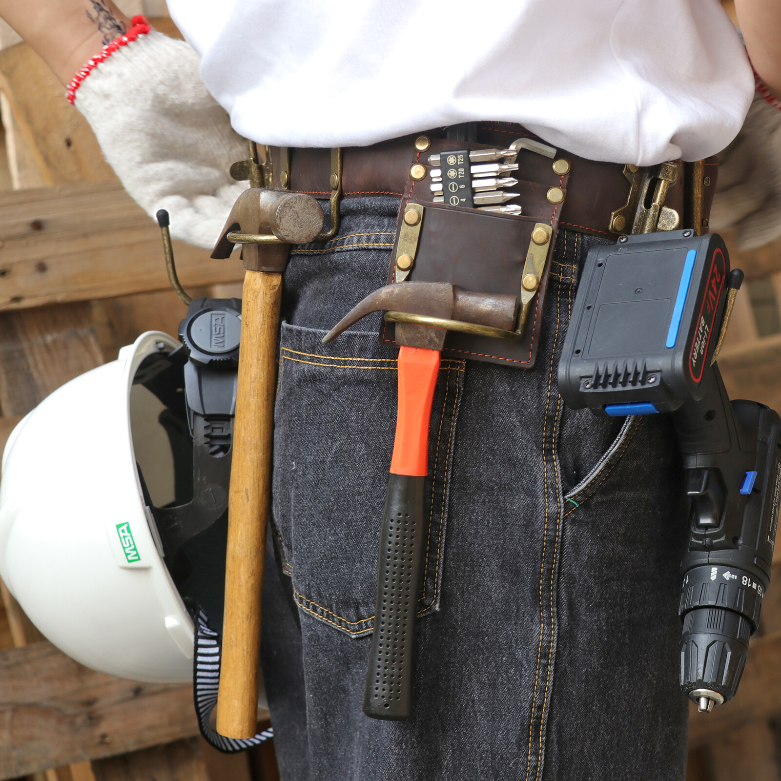 Leather 2inch Tools Belt Hammer Hooks Scaffolding Holder Drill Holster