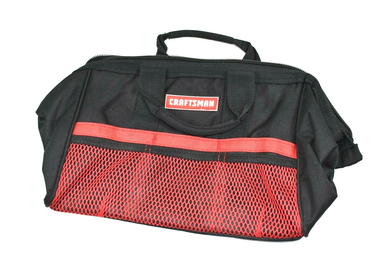 Craftsman 13″ Tool Bag Wide Mouth Red Black Nylon Storage Case Pockets 37535