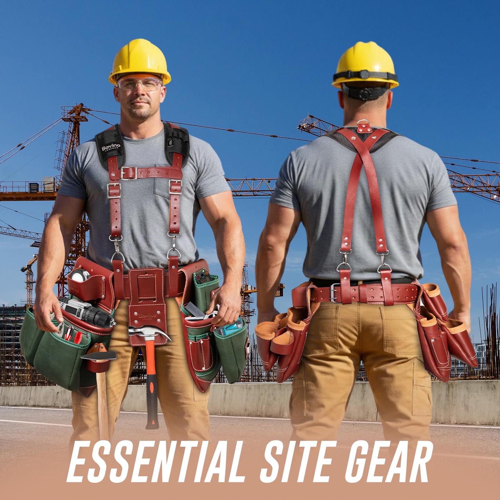 Tool Belt Suspender – Heavy Duty Leather Shoulder Straps with Padding for Car…