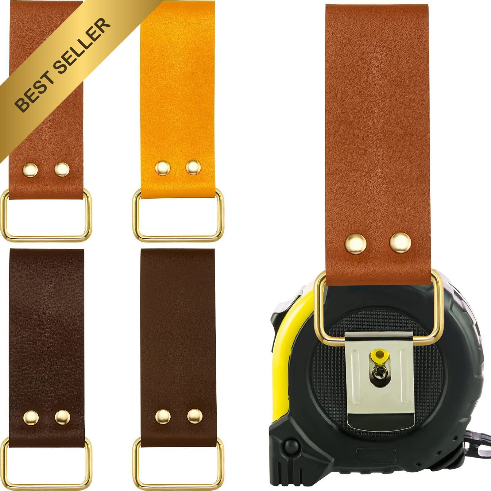 Jetec 4 Pack Leather Tape Measure Holder Heavy Duty Tool Holster Clip for Belt