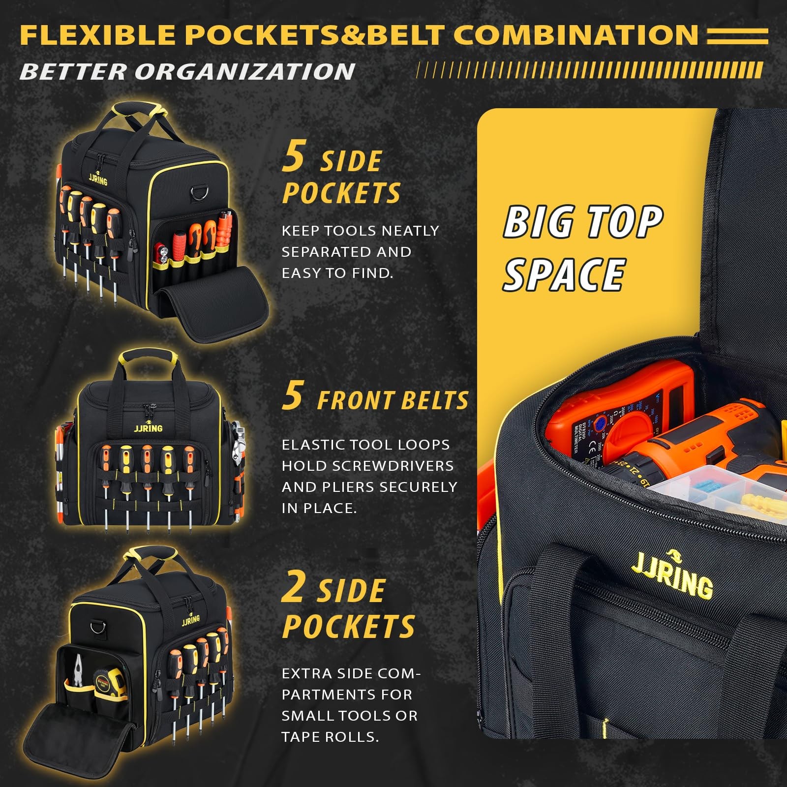 2.0 Gen Tool Bag 3 Removable Cases Double Layers Large Capacity Yellow Tote