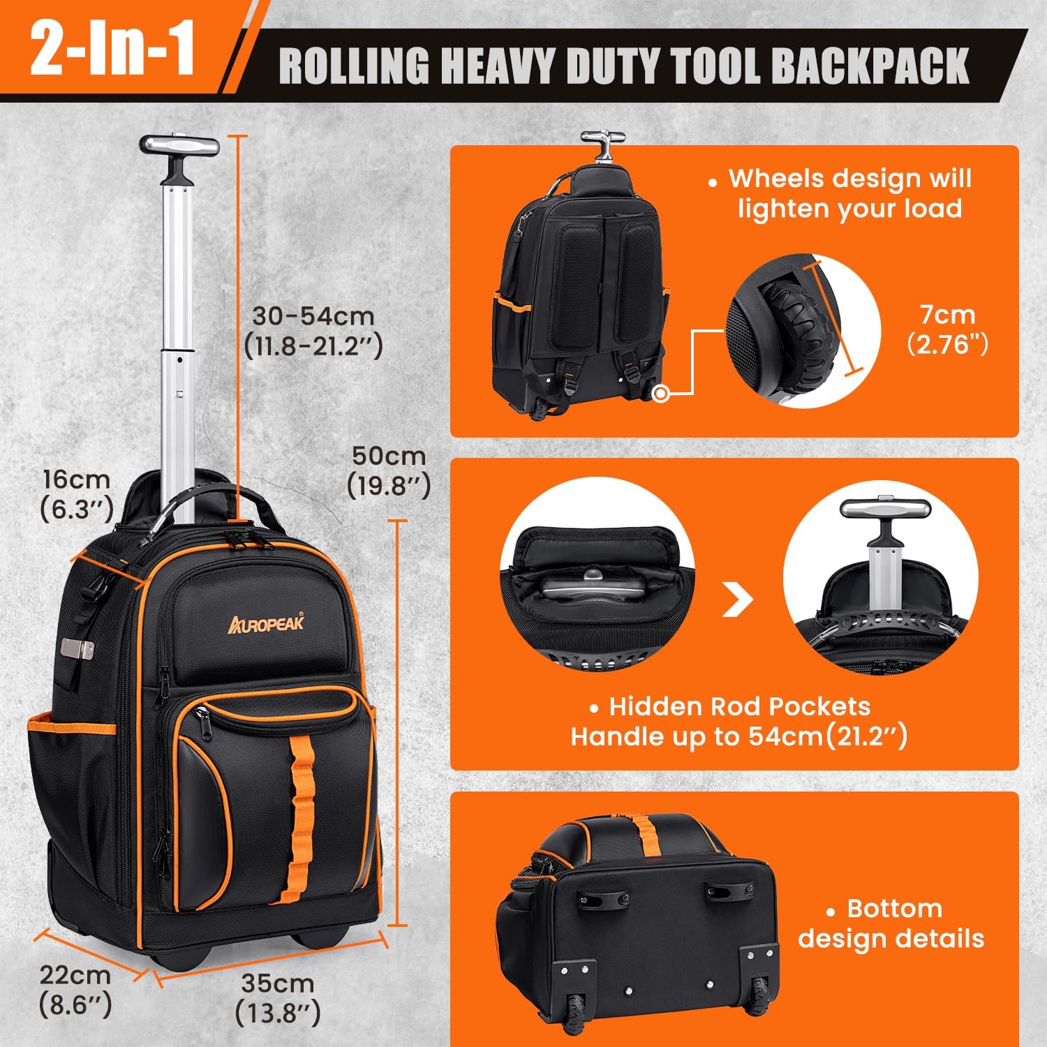 Wheeled Backpack for Heavy Duty Construction Tools