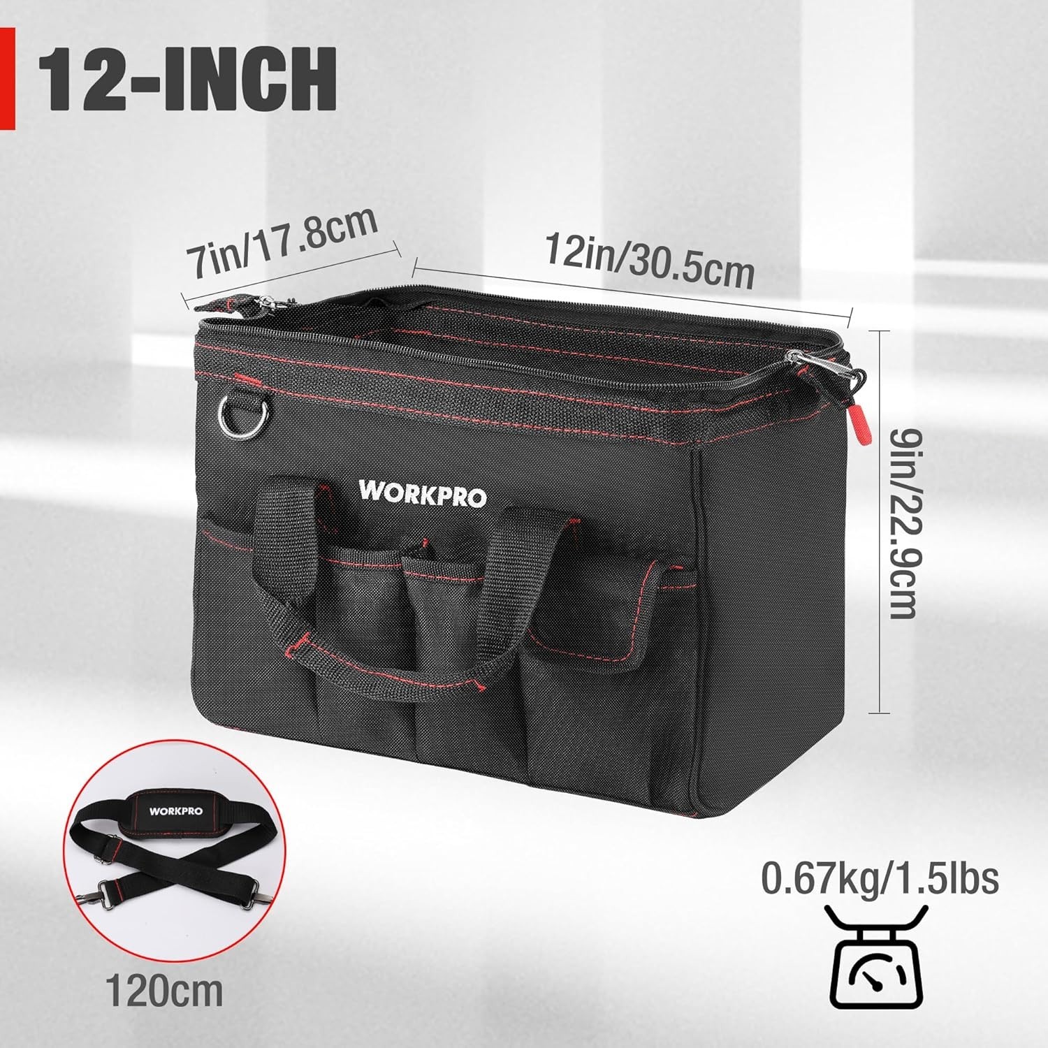 12-Inch Tool Bag – Water-Repellent, 7 Pockets & Comfort Carry Handle