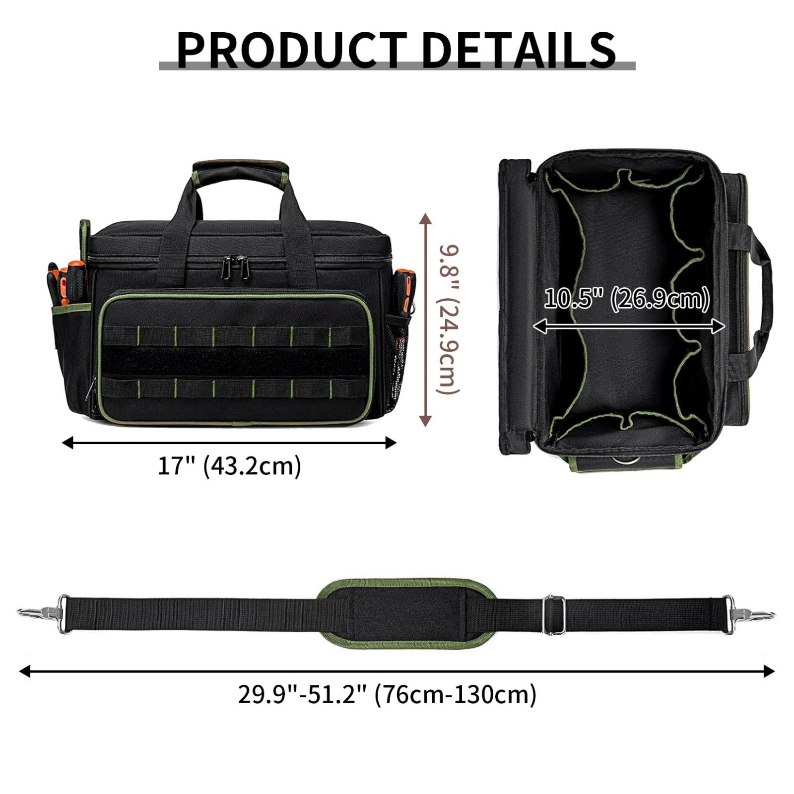 17-Inch Tool Bag Premium Oxford Tool Organizer Adjustable Shoulder Strap