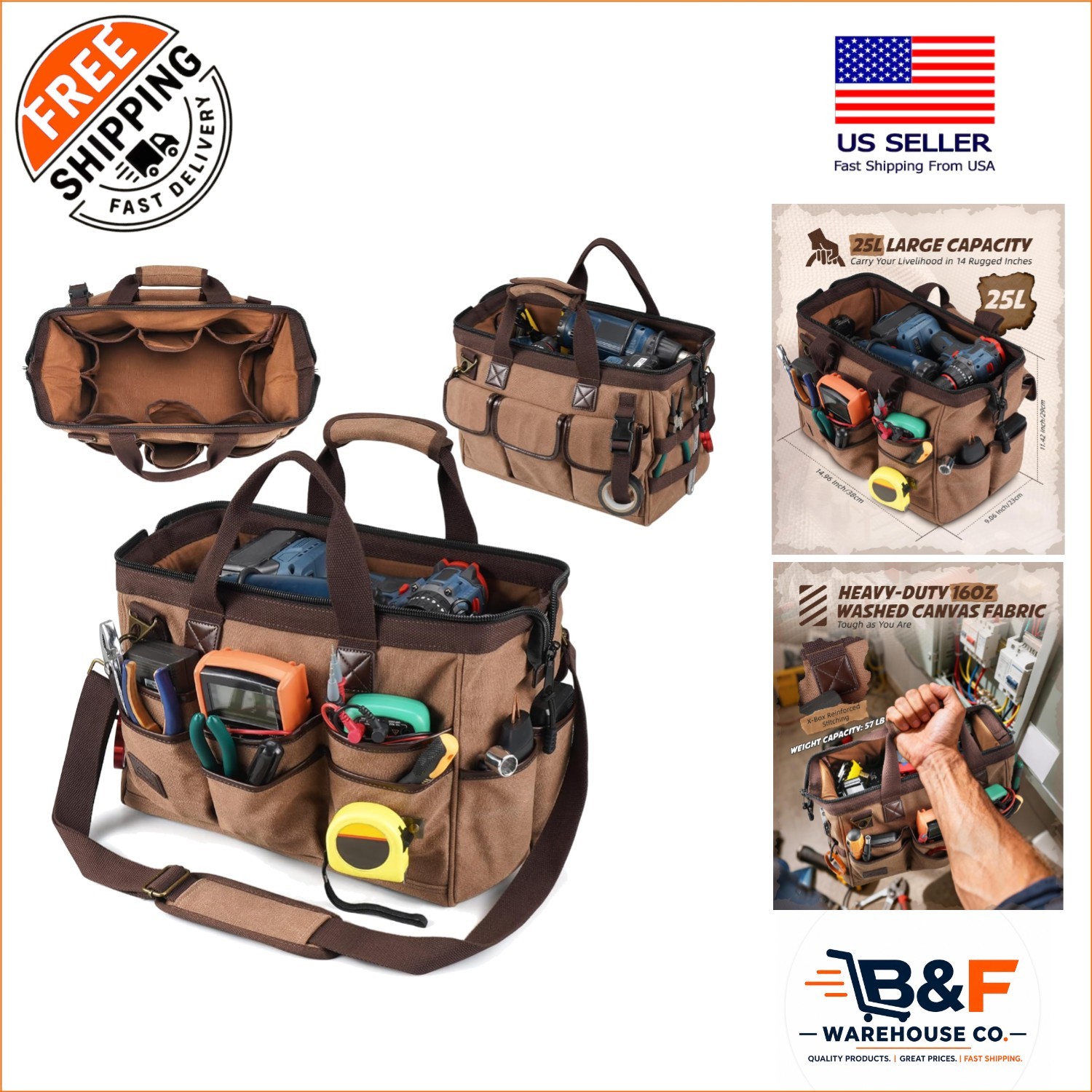 Versatile 14 Inch Tool Organizer – 21 Pocket Canvas Bag with Adjustable Strap