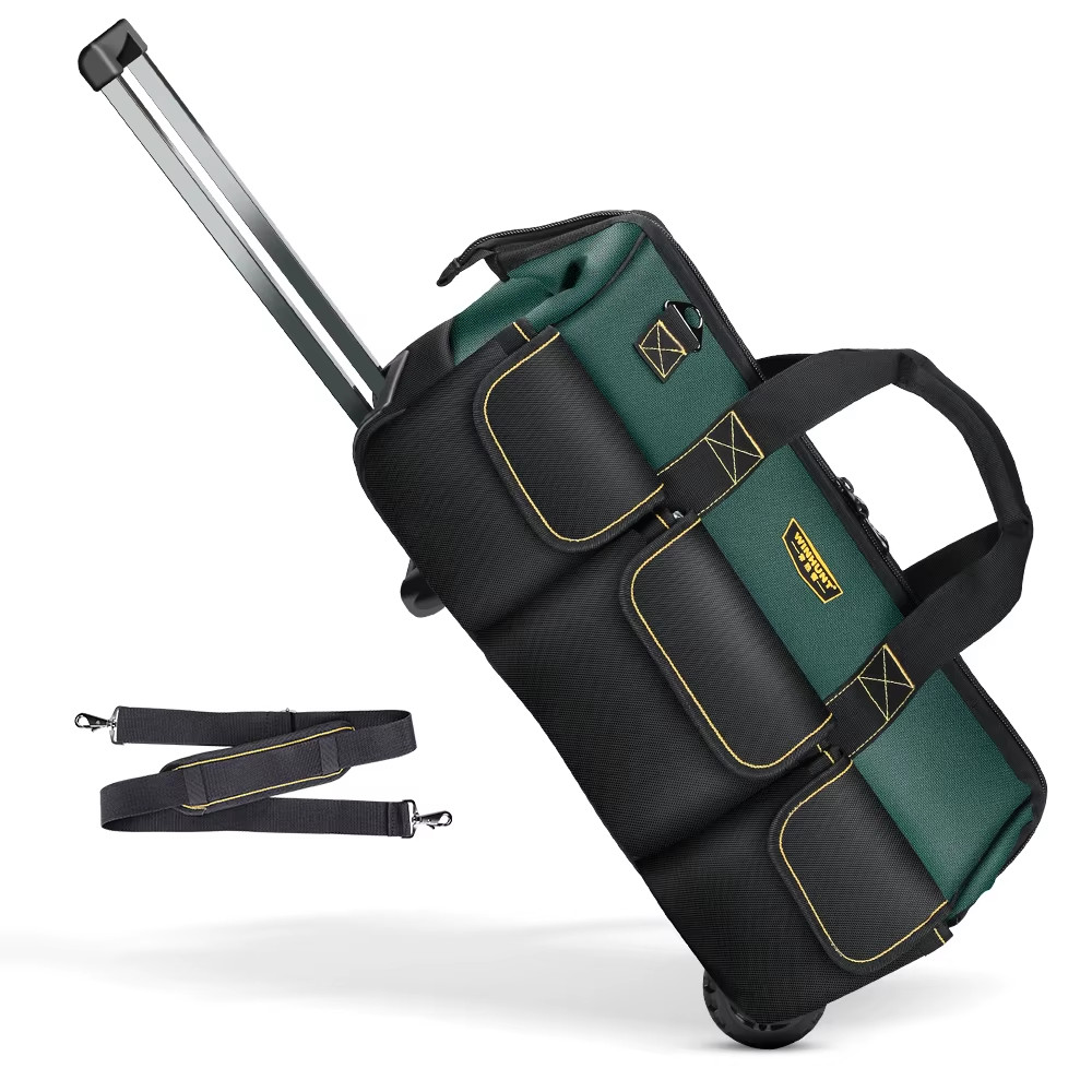 22 Inch Rolling Tool Bag with Wheels Telescopic Handle Heavy Duty 15 Pockets Bag