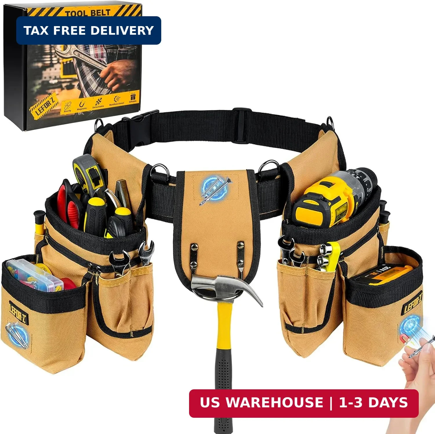 Tool Belt,Magnetic Tool Pouch,27-Pockets Heavy Duty Tool Belts for Men with 4 D-