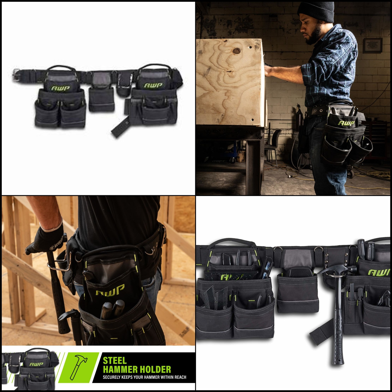 Awp Carpenter Tool Rig Carry Handles Premium Air Mesh Padded Belt color Black