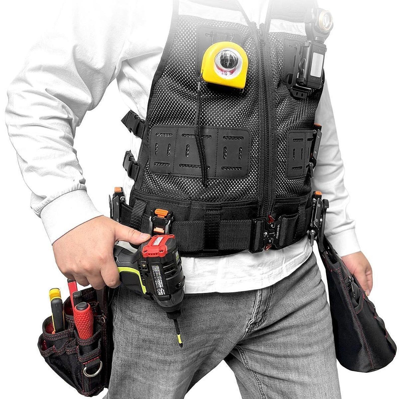 Tool Vest Electrician Maintenance Sturdy High Performance with Pockets Black