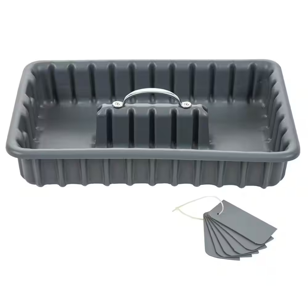 Professional Grade 17 In. Gray Polyethylene Tote Tray with 6-Dividers