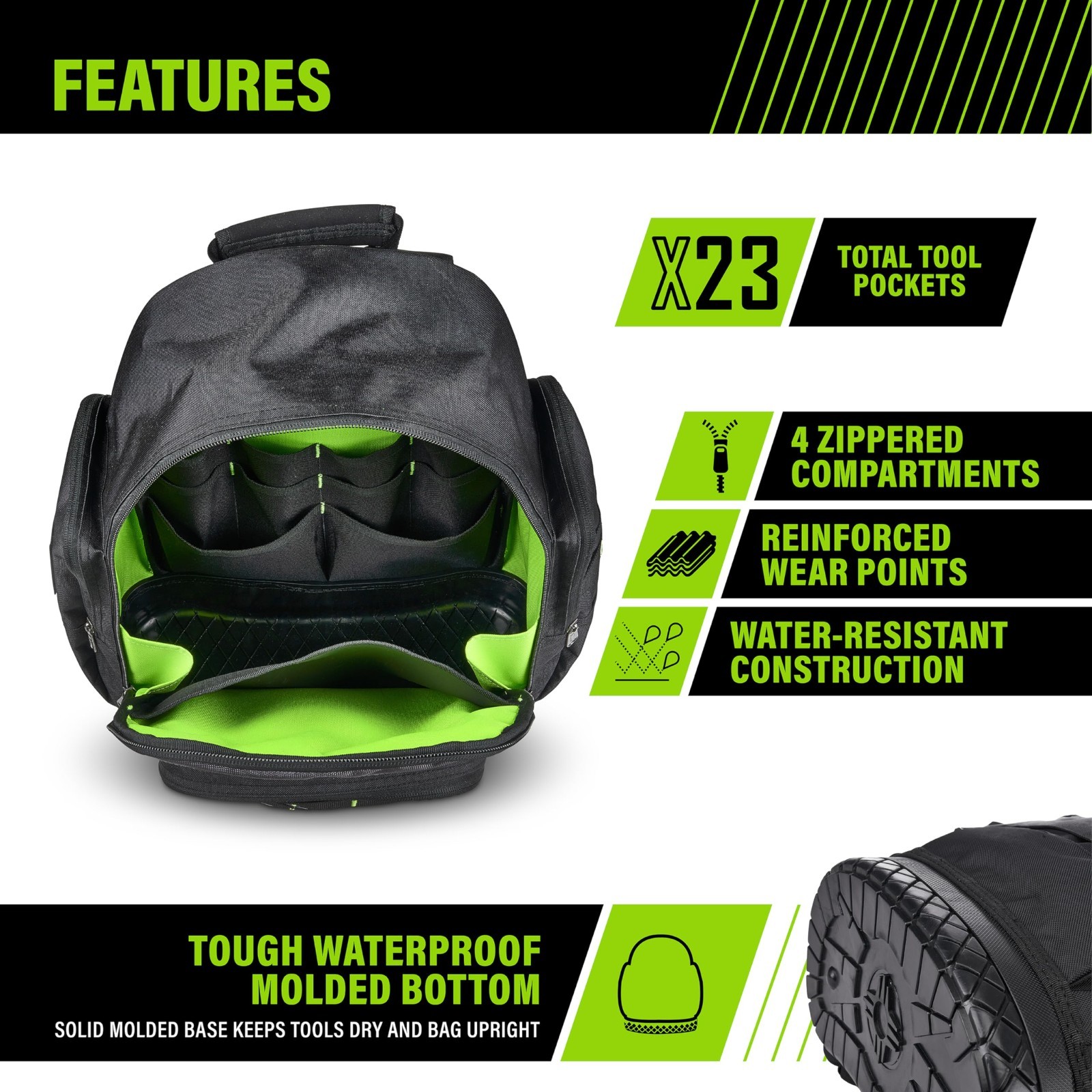 Extreme Tool Backpack – 23 Pouch Tool Storage, Waterproof, Rugged, Padded Straps