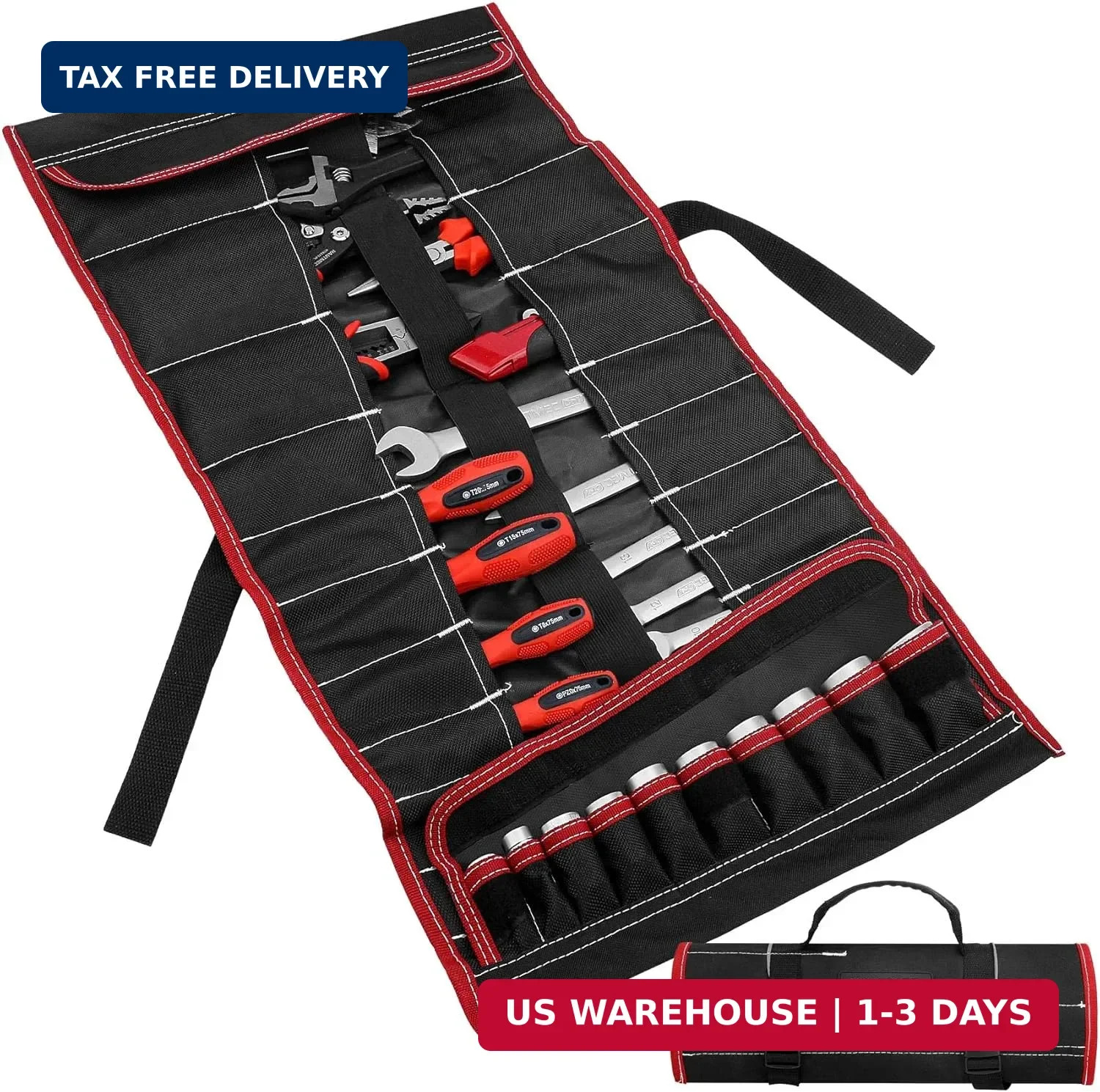 HAUTMEC Tool Roll Bag for for Screwdrivers, 32-Pocket Water-Resistant Roll Up To