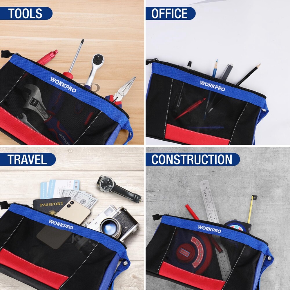 WORKPRO 3 Pack 12″ Tool Pouches Heavy-Duty Small Tool Bag Utility Pouch w/Zipper