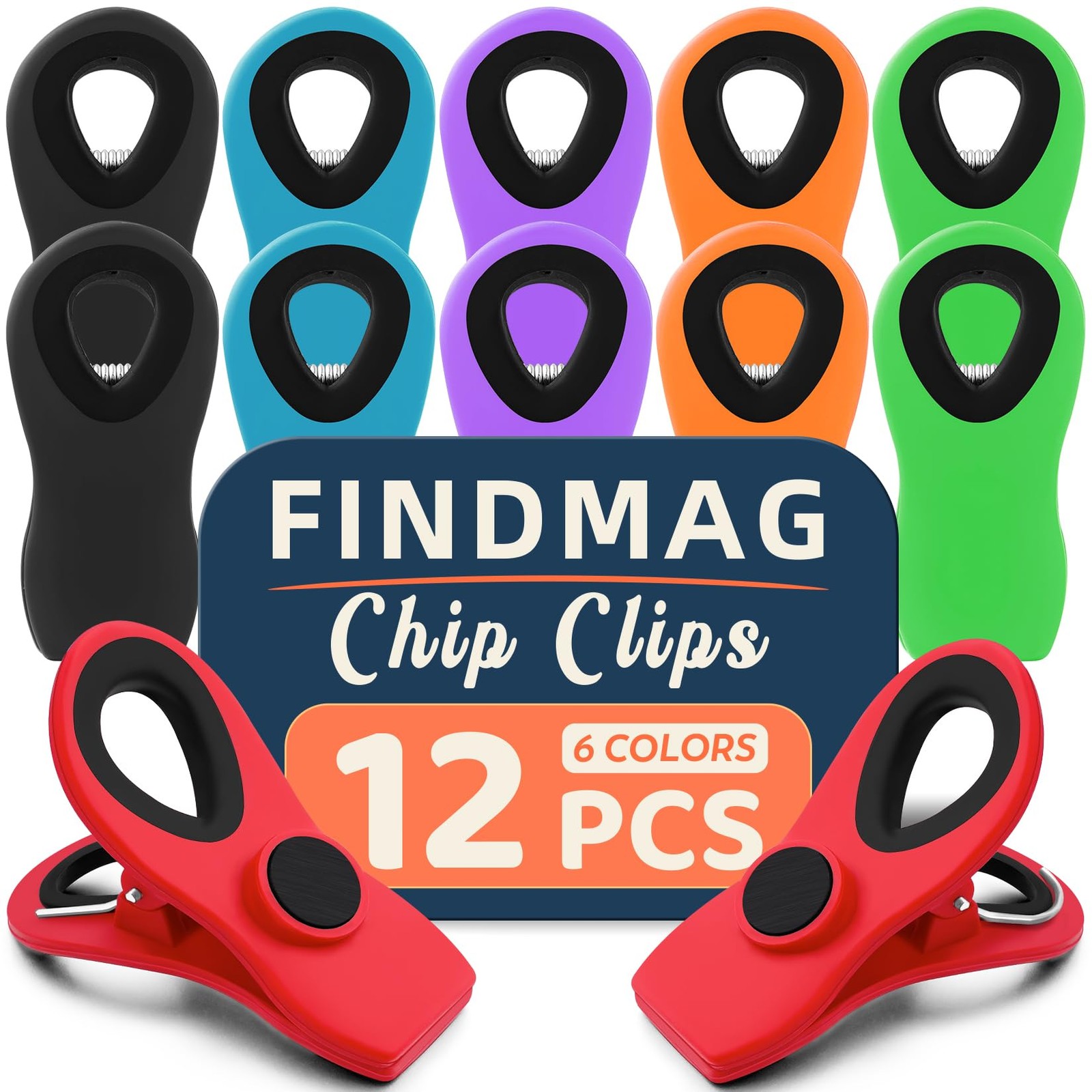 FINDMAG Chip Clips Bag Clips, 12 Pack Clip for of 12, Multi-color