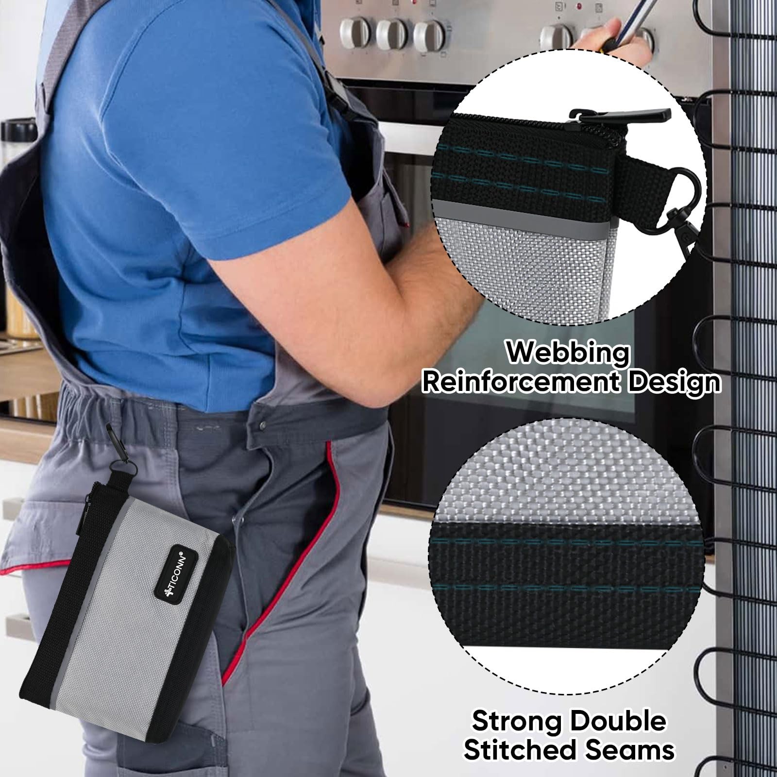 Tool Pouches with Zipper, 1680D Oxford Small Tool Bags, Waterproof Utility Ba…