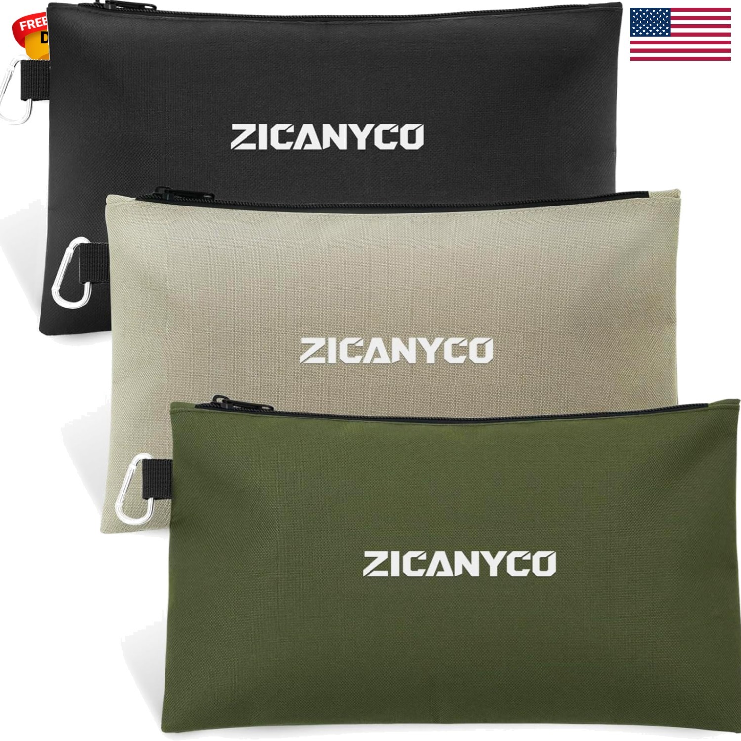 Tool Pouch Zipper Bags, Small Tool Bags with Metal Zipper & Carabiner, Durabl…