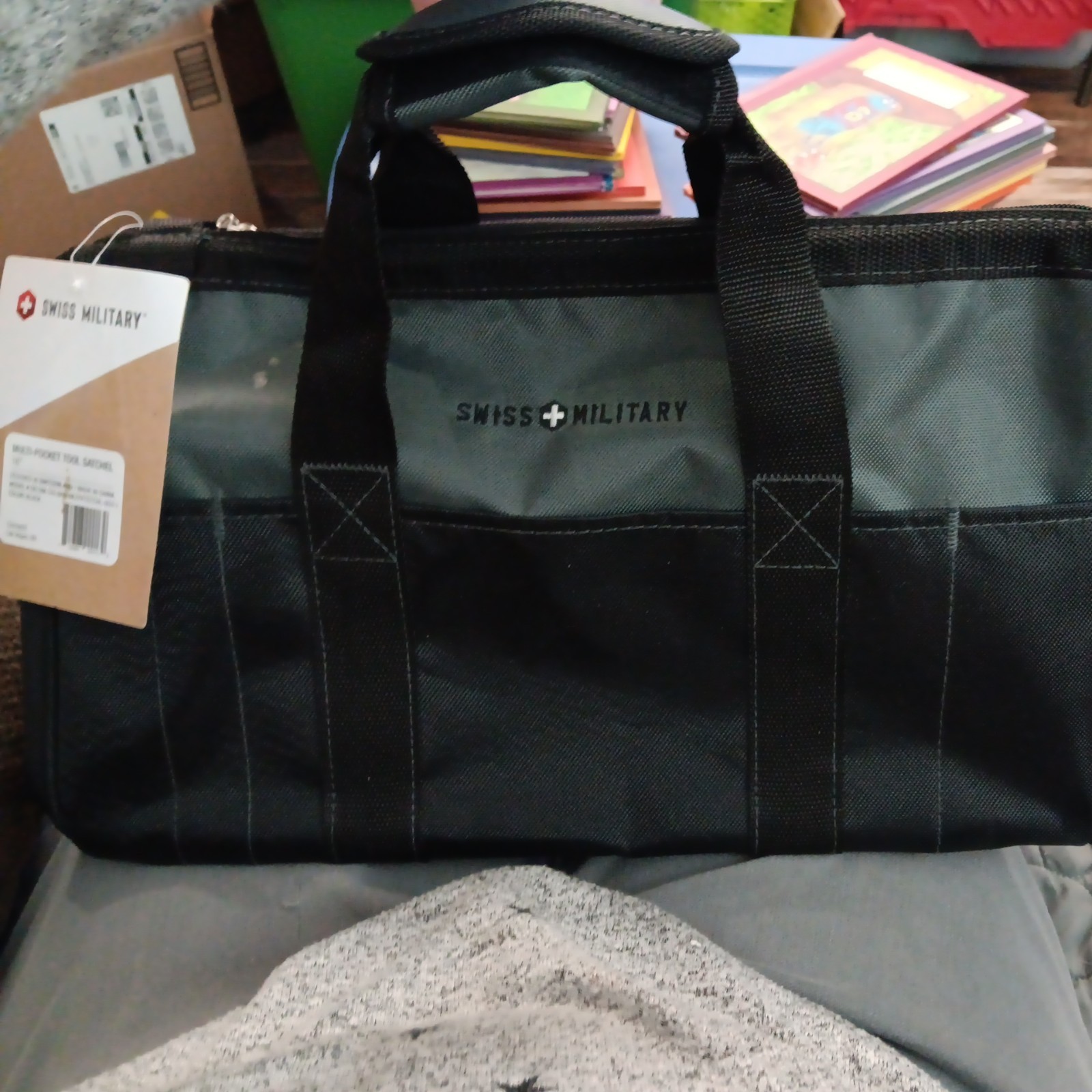 Swiss Military Multi Pocket Tool Satchel Large Black & Gray 16″ Heavy Duty NWT