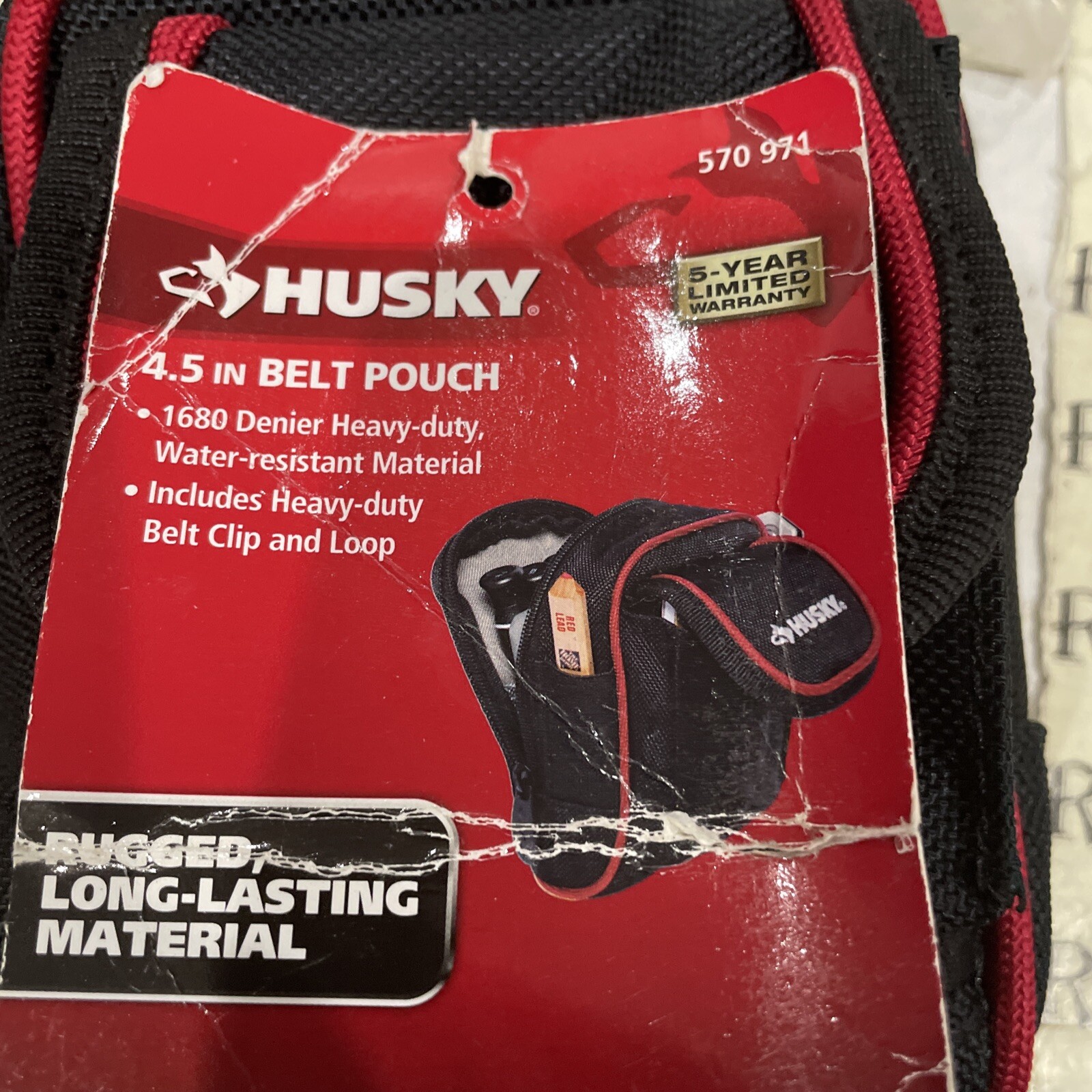 Husky 4.5 in. Clip-On Tool Belt Pouch 3 Pockets Durable Heavy Duty 570 971