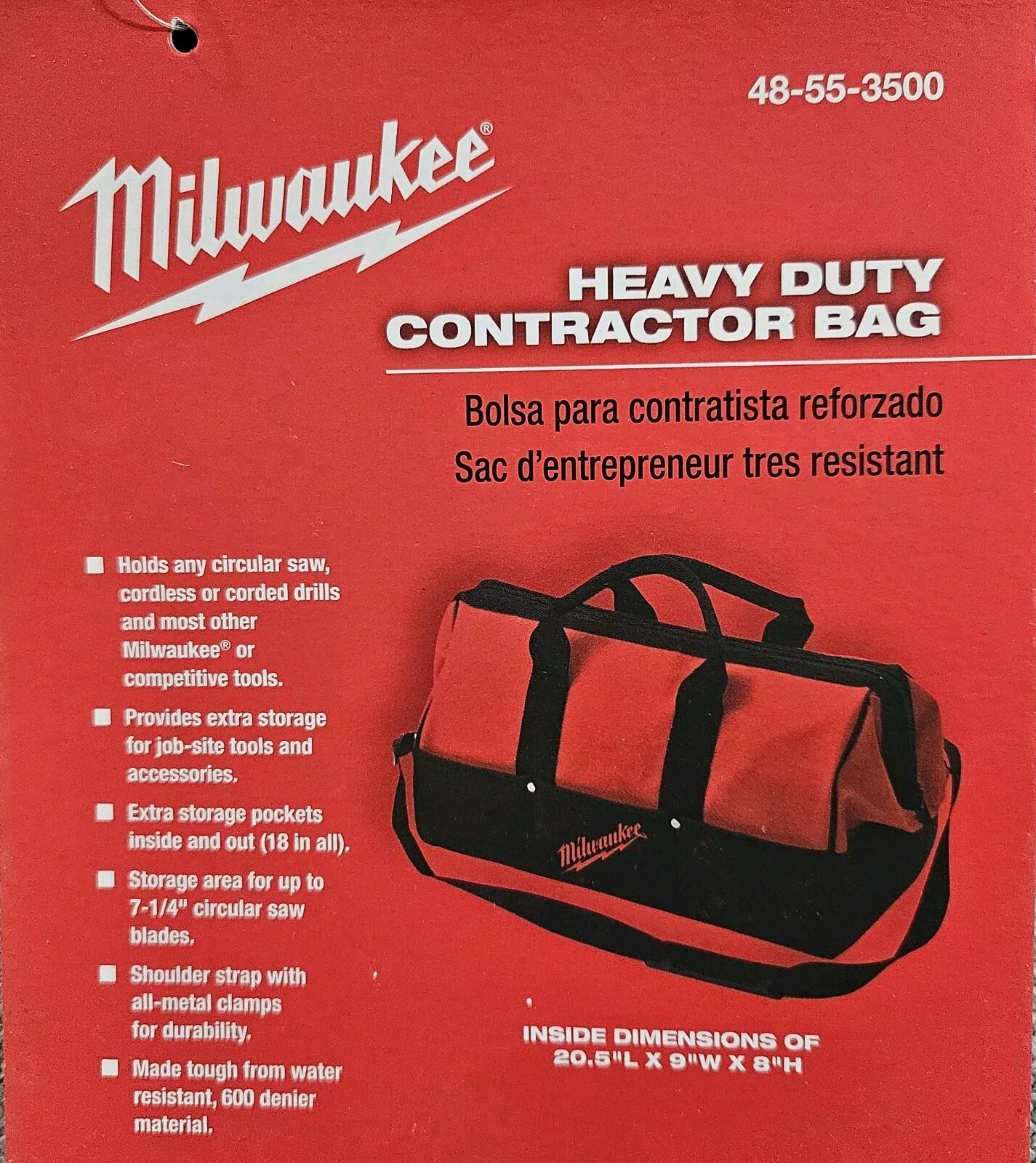 New Large Milwaukee 20.5″L x 9″W x 8″H Heavy Duty Contractor Bag