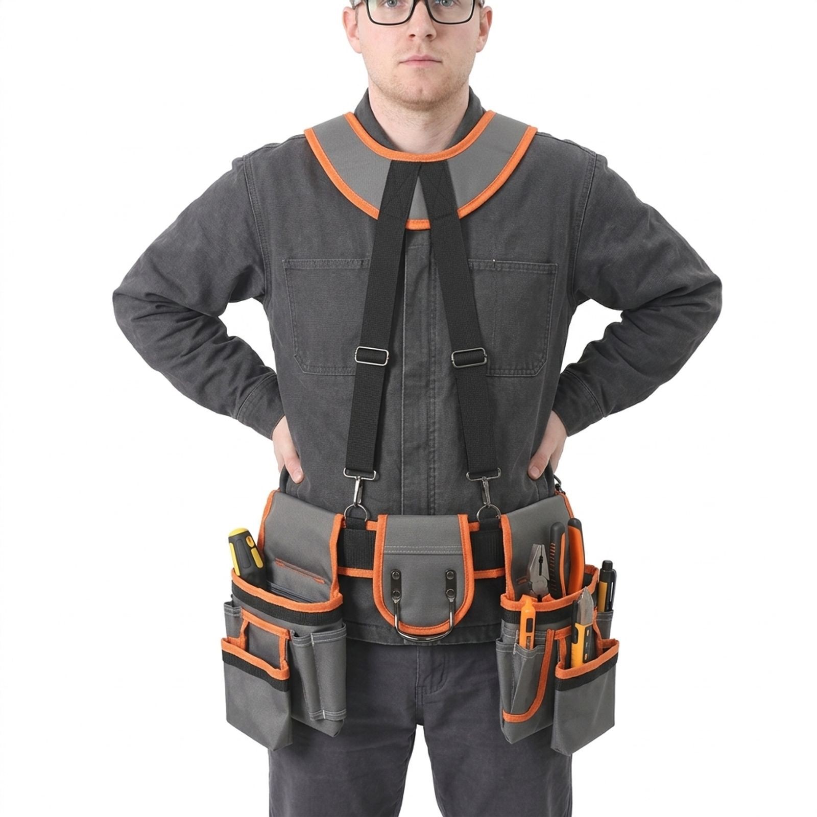 Tool Belt Tool Bag Multifunctional Waist-Mount Electrician Tool Bag w/Suspenders