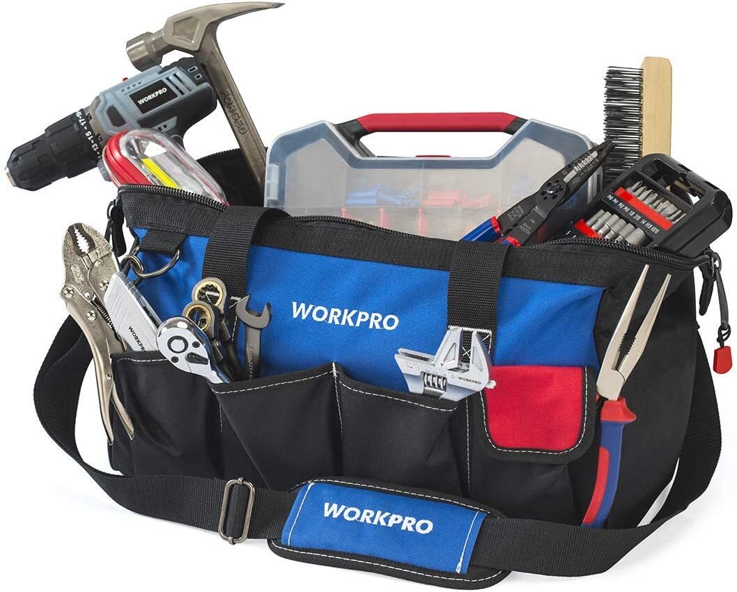 WORKPRO 18″ Storage Tool Bag Close Top Wide Mouth w/Shoulder Strap Sturdy Bottom