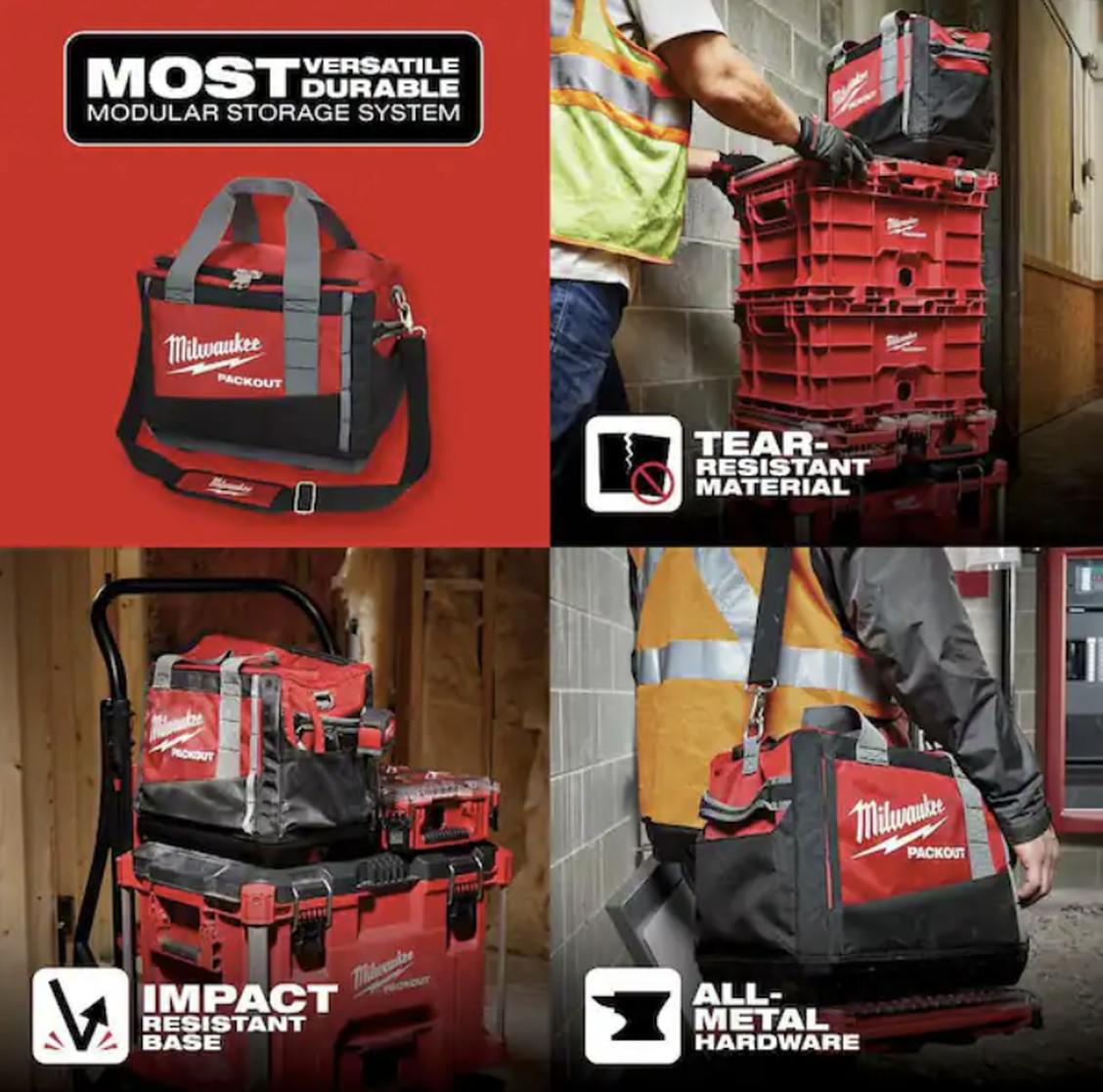 Milwaukee PACKOUT 15 in Tool Bag Tote Red Black 1680D Ballistic