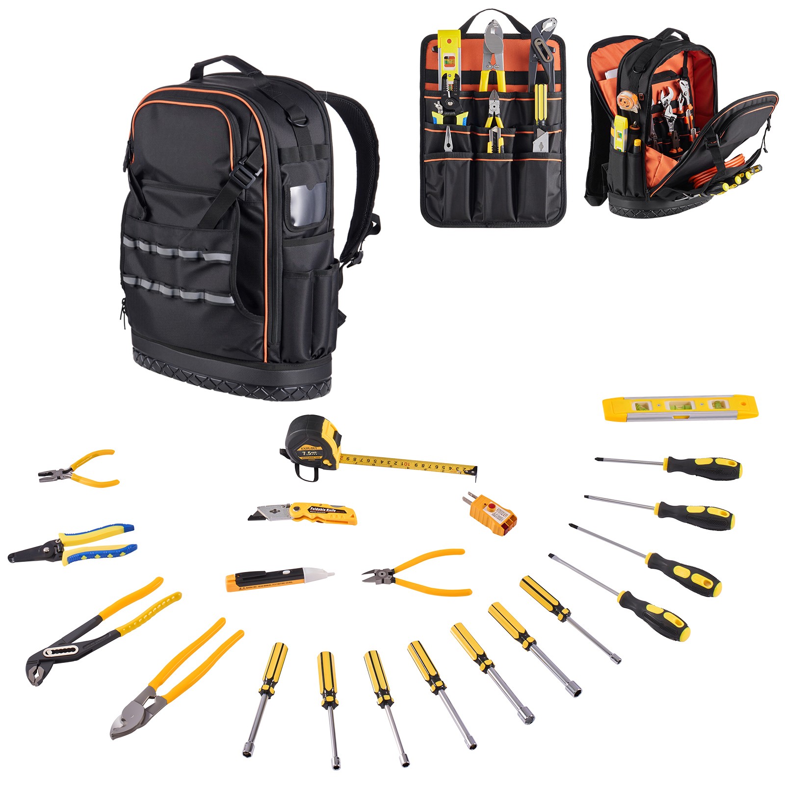 Tool Backpack with Tools 65 Pockets Tear-resistant Jobsite Backpack
