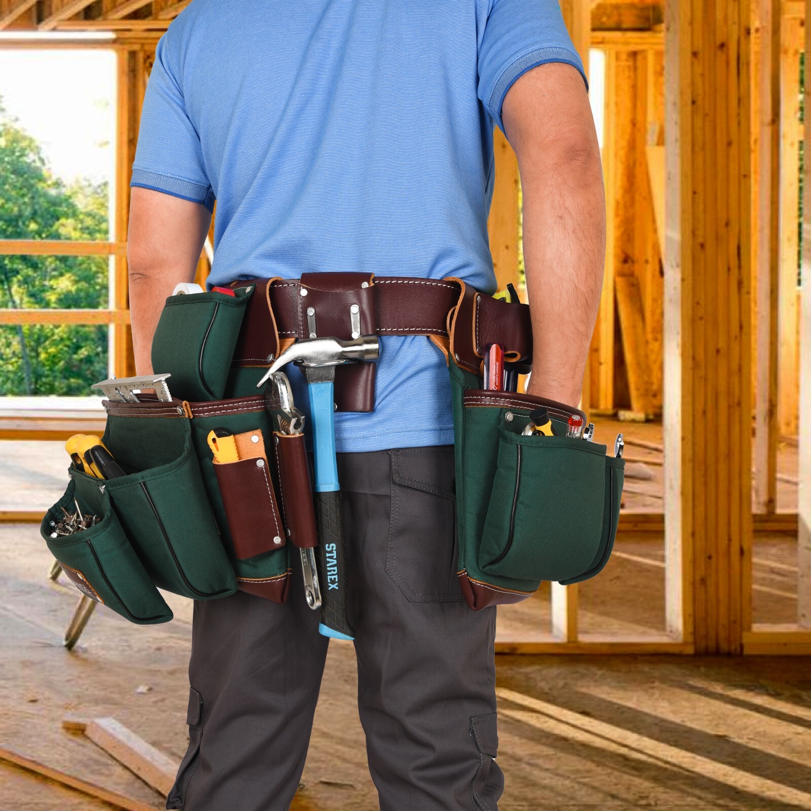 Trutuch Green Nylon & Leather Tool Belt with Nylon Work Suspender | Tool Belts
