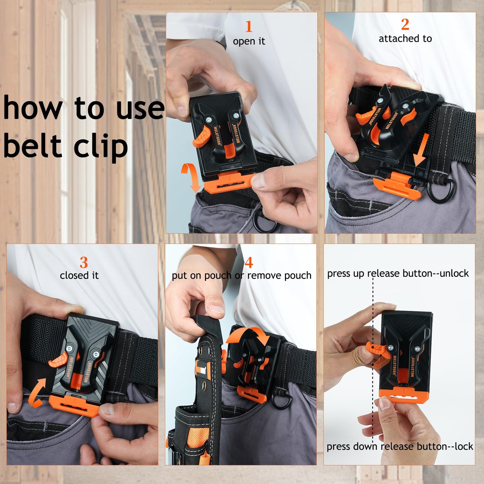 MELOTOUGH Small Tool Pouch With Tapemeasure Clip, Orange