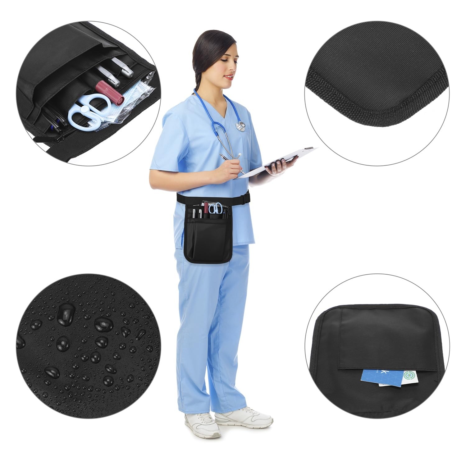 Nurse Medical Organizer Belt Waist Bag Pouch 10×7 Black 420D Oxford Waterproof T