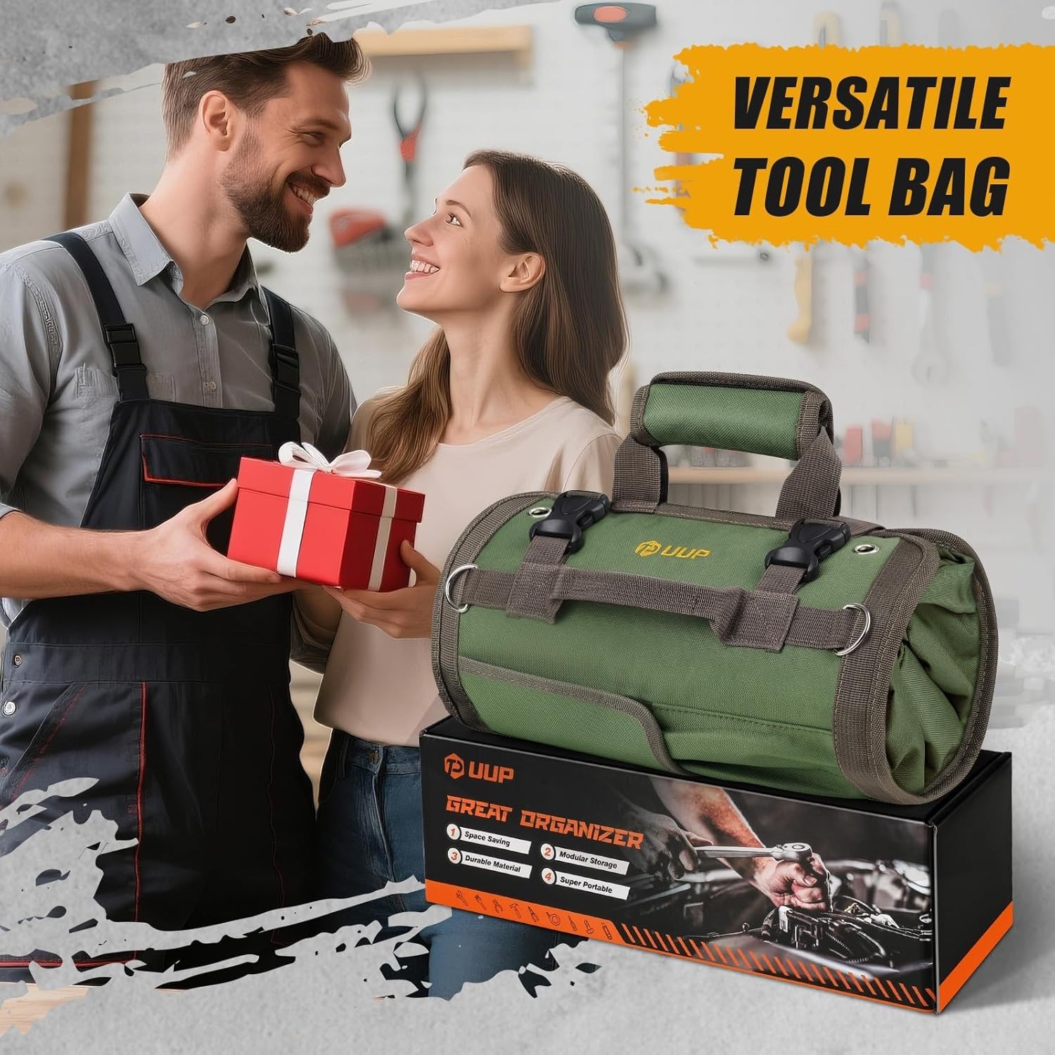 Tool Bag Roll Up, Heavy Duty Rolled Empty Tool Storage Organization,Green/khaki