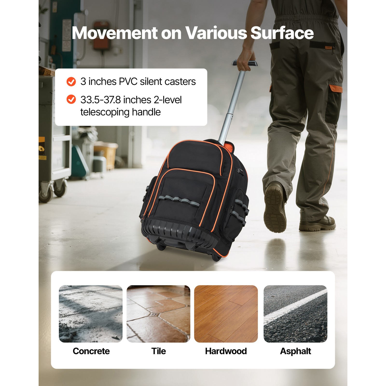 Uimoso Rolling Tool Backpack with 45 Pockets and Durable Wheels for Heavy Tools