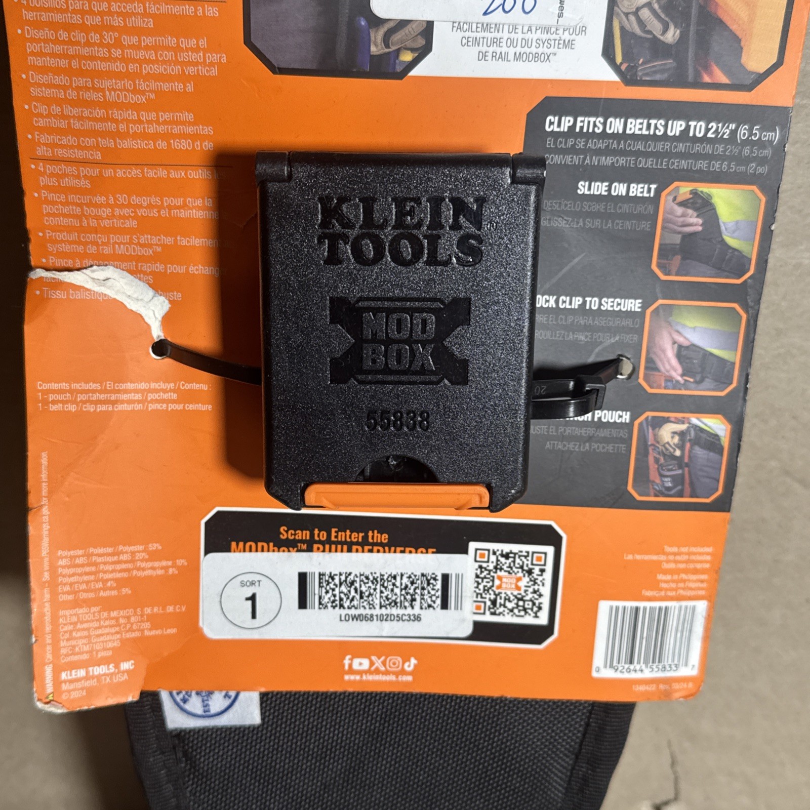 Klein Tools 55833Mb Pouch, Tool Pouch, Modbox, Open, Black/Gray/Orange,