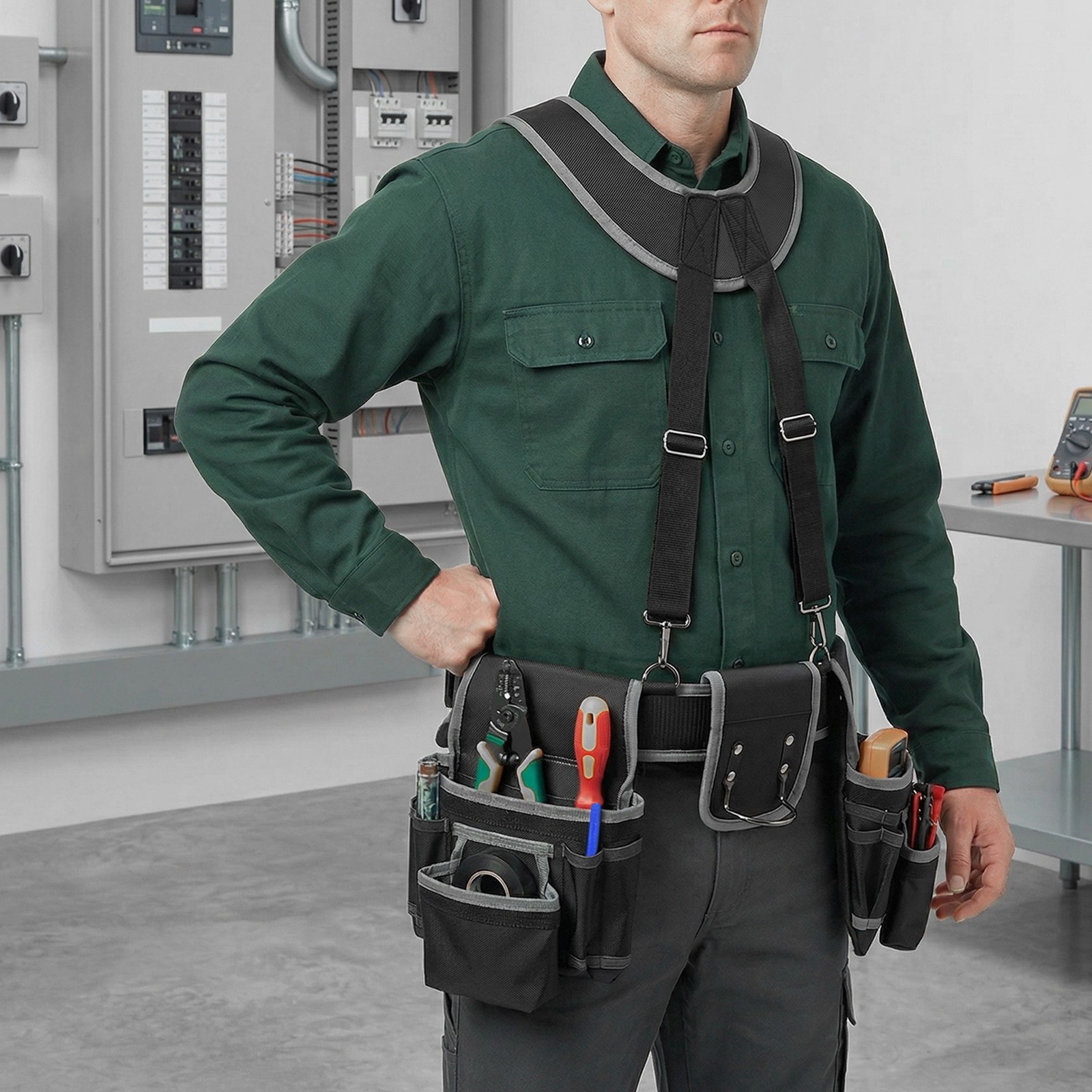 Multifunctional Electrician Tool Bag,Heavy Duty Tool Bag w/Suspenders,Tool Belt