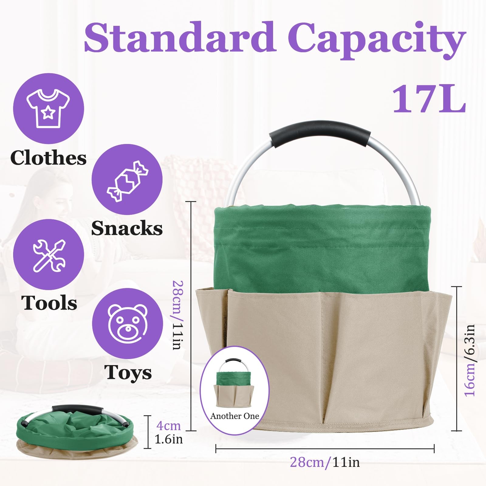 Set of 2 Foldable Cleaning Caddy for Cleaning Supplies, 17L Household Tool Bu…