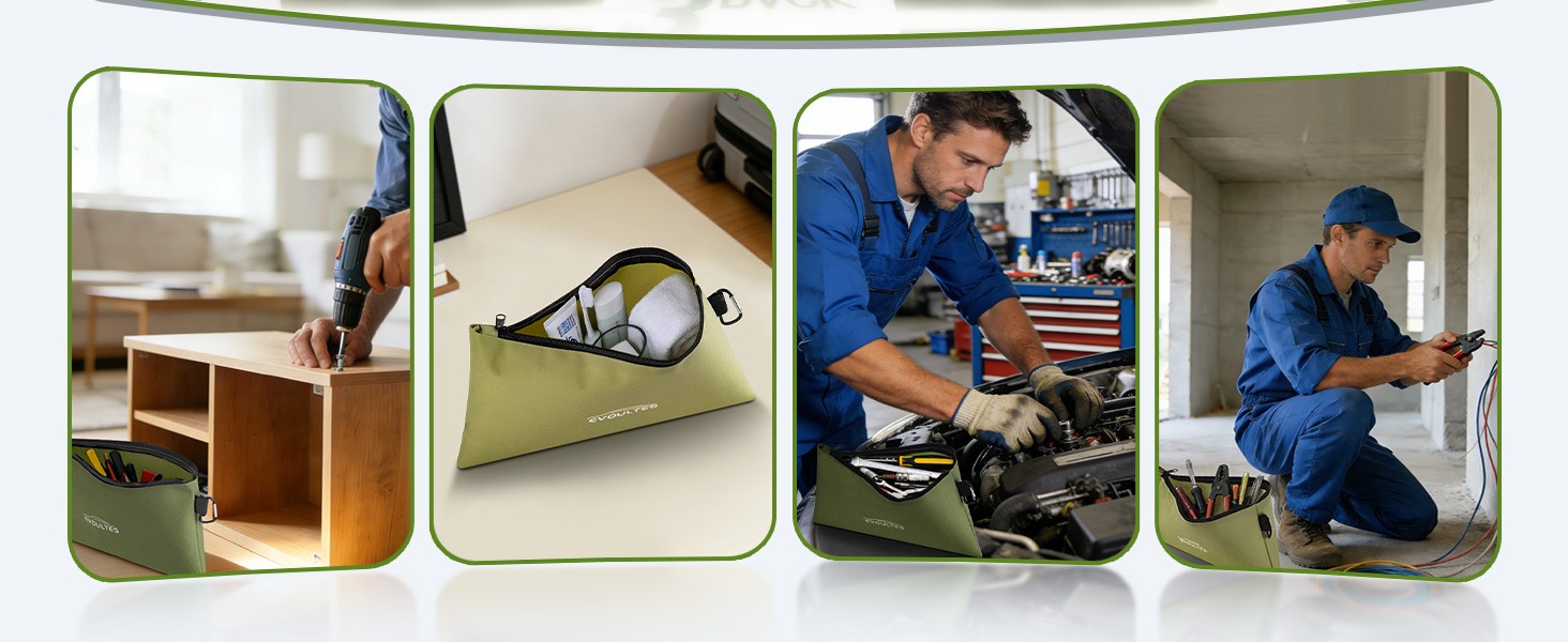 3 Pack 12 Inch Tool Pouches, Zipper Tool Bags with Carabiner | 12 Inch Tool