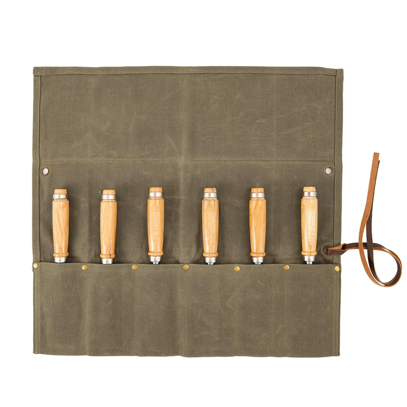 Chisel Roll,6 Pockets Roll Up Tool Pouch,Waxed Canvas Small khaki
