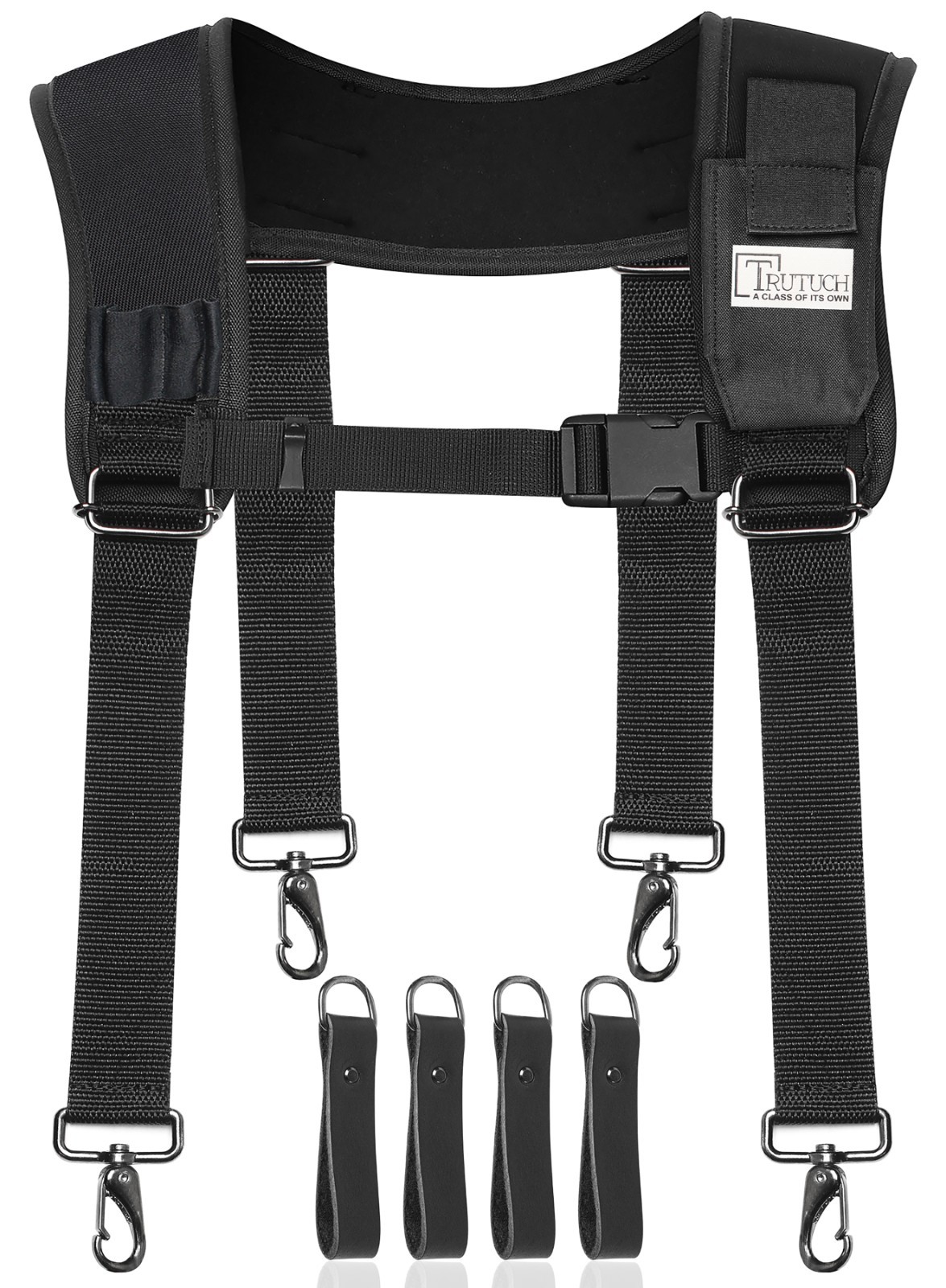 TRUTUCH Black Nylon & Leather Tool Belt with Nylon Work Suspender | Tool Belts