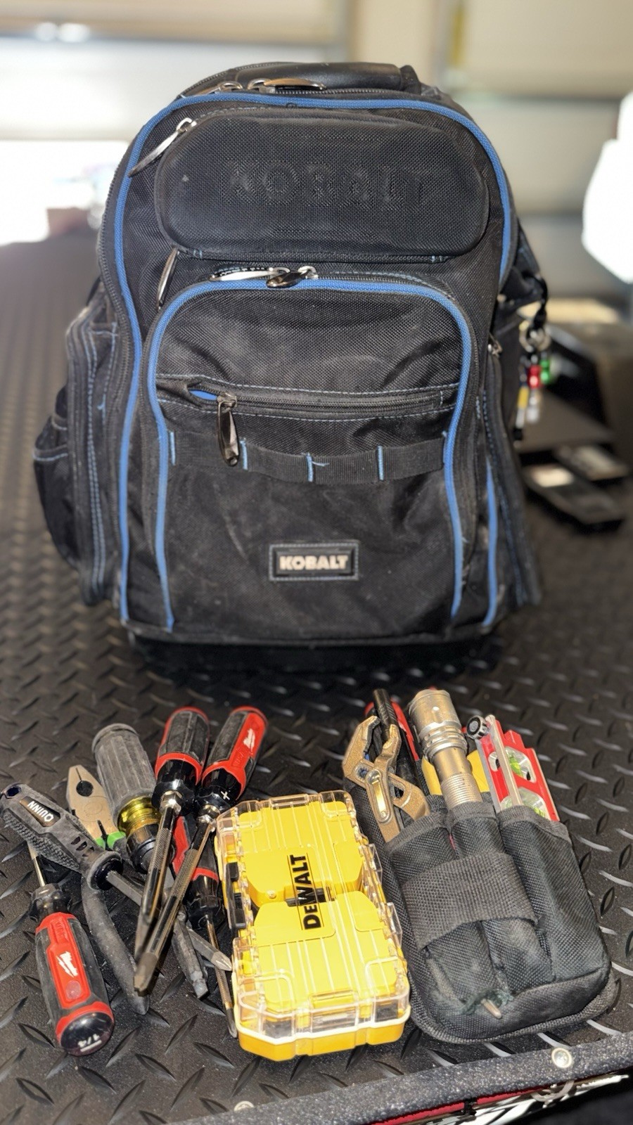 Kobalt Heavy Duty Tool Backpack with Milwaukee & DeWalt Hand Tools Bundle