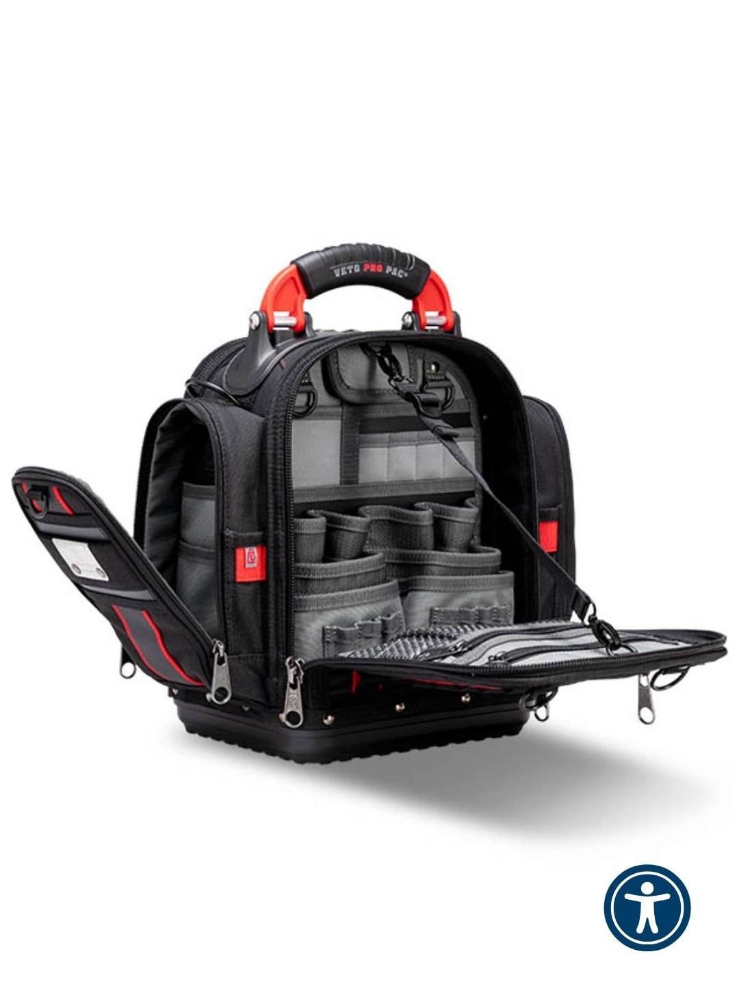 Veto Pro Pac TECH-MCTP Medium Tool Backpack Padded Handle Black/Red/Gray