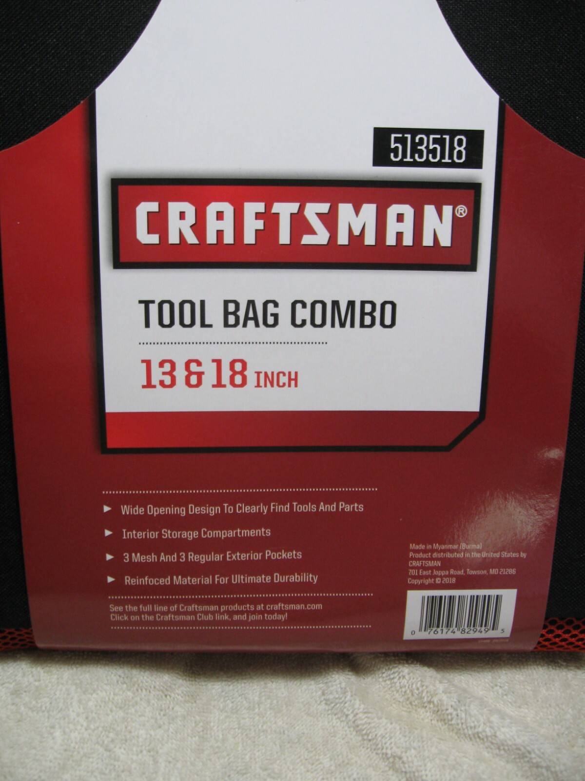 CRAFTSMAN TOOL BAG COMBO 18″ & 13″ 6 Pocket Large Mouth Zippered Tool Bags-Parts