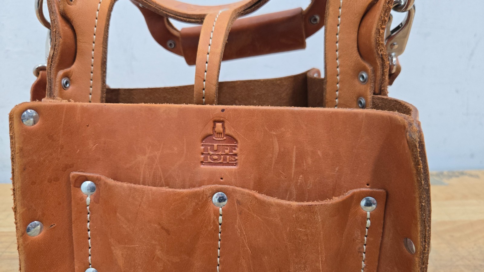 Ideal Tuff Tote 35-969, Brown Leather Tool Bag/Tote, 12-Pocket w/ Strap