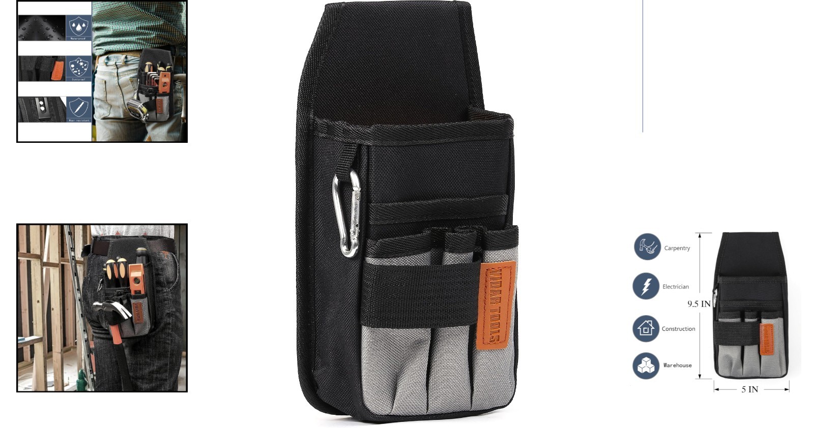 Efficient Tool Pouch with Heavy-Duty Clip – 5 Pocket Nylon Organizer for Pros