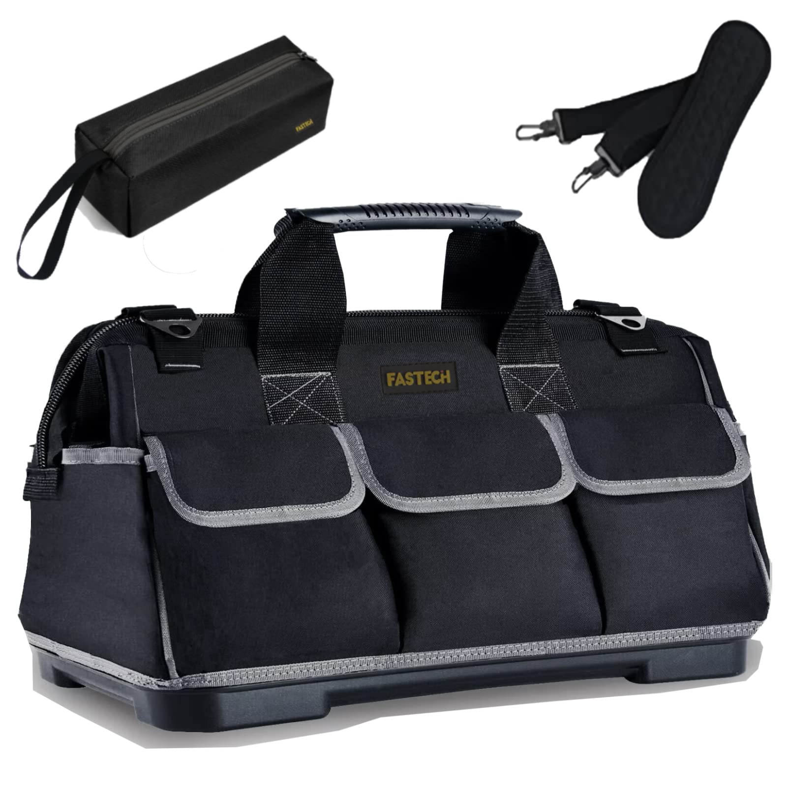FASTECH 22-inch Wide Mouth Tool Bag 22 inch-Grey-With Bottom Shell, Black