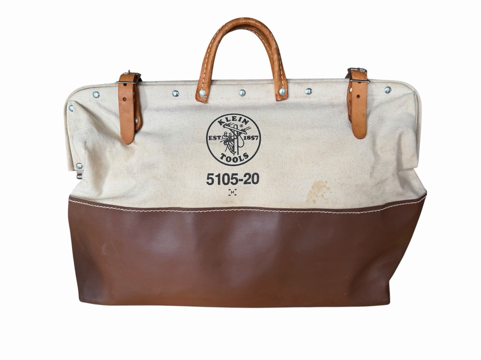 Klein Tools 5105-20 High-Bottom Canvas & Leather Heavy Duty Tool Bag, 20-Inch