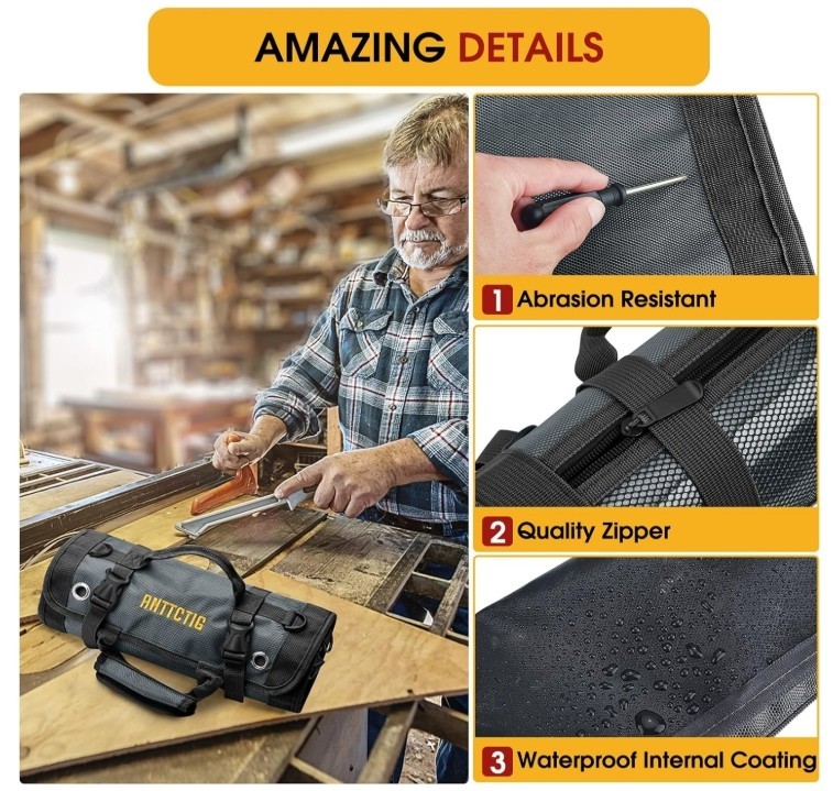 Heavy Duty Tool Roll Up Bag 6-in-1 Detachable Tool Organizer w/ Pouches – Grey